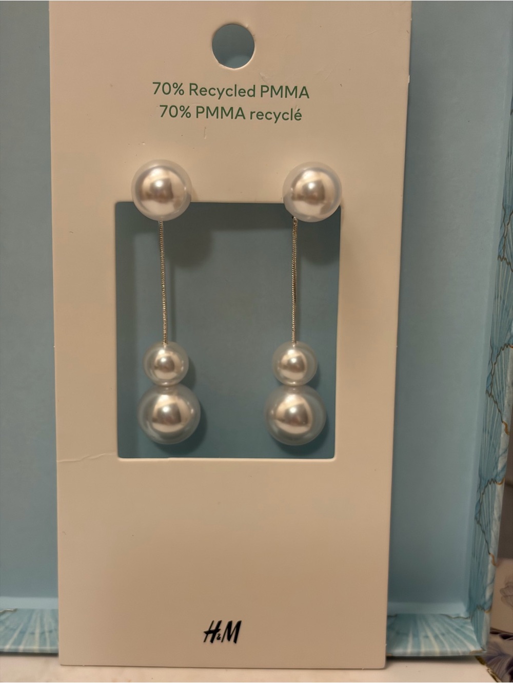 H&M Silver-Tone Double Pearl Drop Earrings
